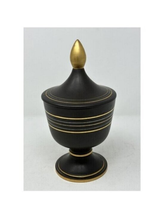 Vee Jackson Other - Vtg VEE JACKSON CALIFORNIA 10" URN w/ FINIAL LID Black/Brown Gold Silver Lines